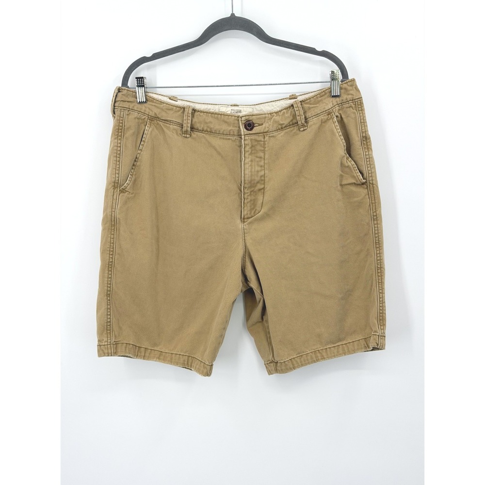 Hollister Classic Fit Mens Tan Khaki Chino Shorts Size 36 Cotton Twill Summer